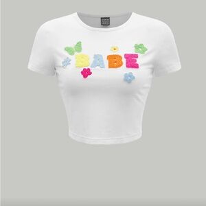 SHEIN White Crop Top with Colorful Embroidery